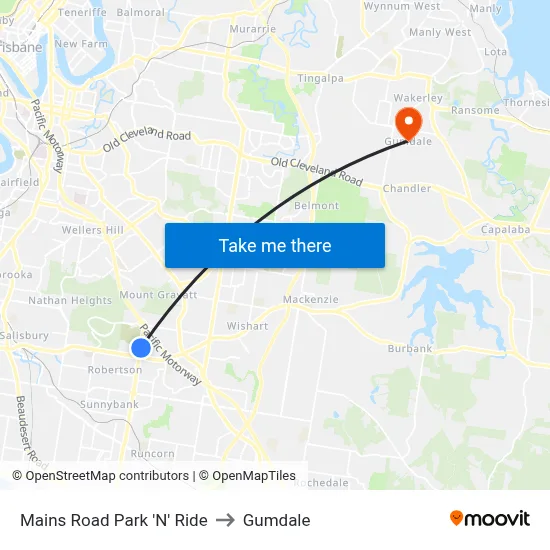 Mains Road Park 'N' Ride to Gumdale map