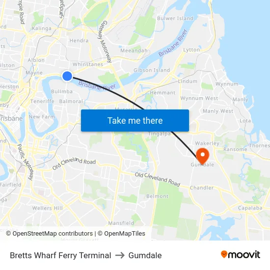 Bretts Wharf Ferry Terminal to Gumdale map