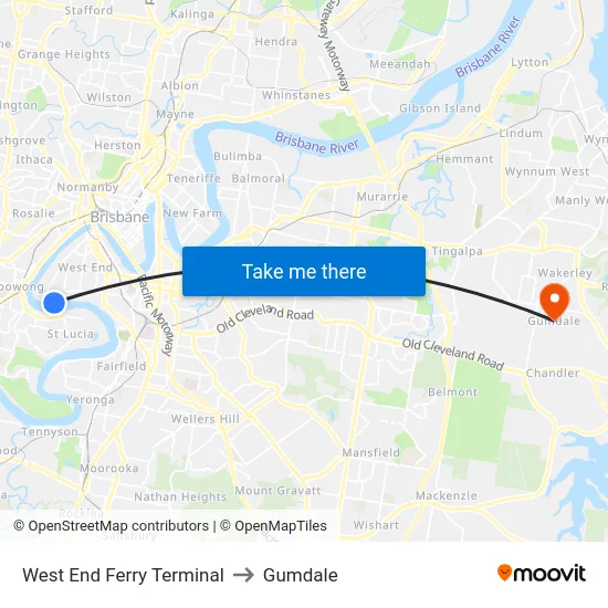 West End Ferry Terminal to Gumdale map