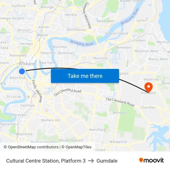 Cultural Centre Station, Platform 3 to Gumdale map
