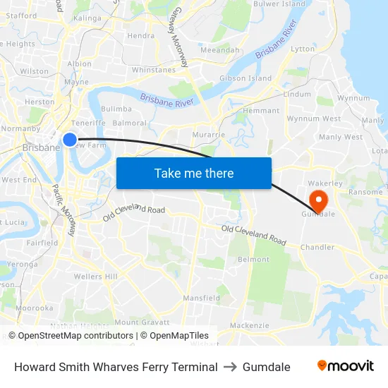 Howard Smith Wharves Ferry Terminal to Gumdale map