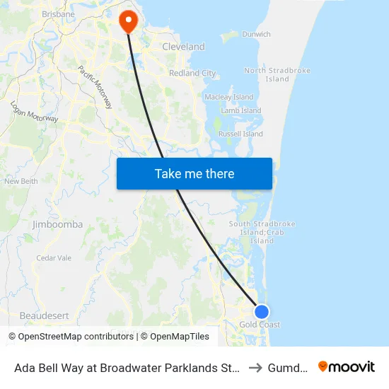 Ada Bell Way at Broadwater Parklands Station to Gumdale map