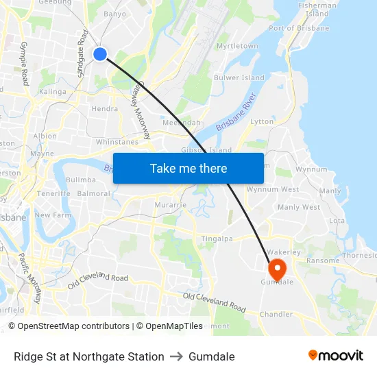 Ridge St at Northgate Station to Gumdale map