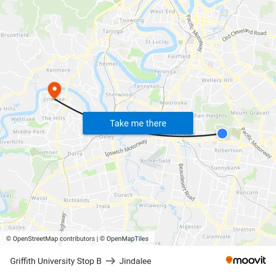 Griffith University Stop B to Jindalee map