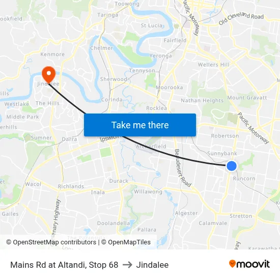 Mains Rd at Altandi, Stop 68 to Jindalee map