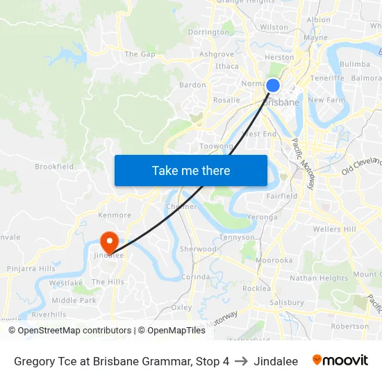Gregory Tce at Brisbane Grammar, Stop 4 to Jindalee map