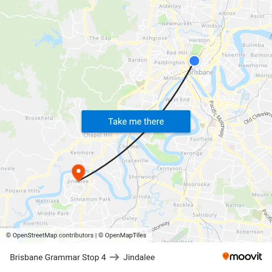 Brisbane Grammar Stop 4 to Jindalee map