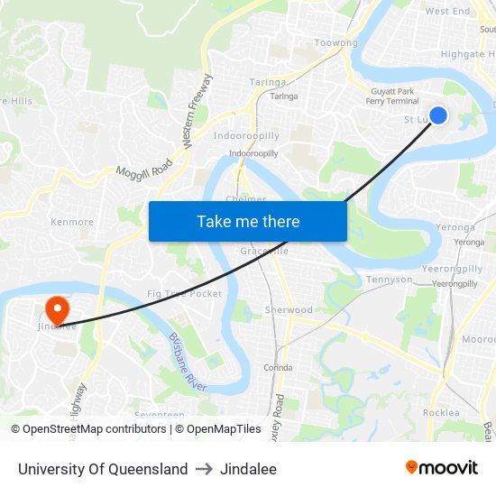 University Of Queensland to Jindalee map