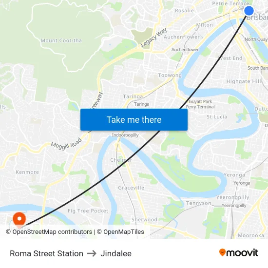 Roma Street Station to Jindalee map