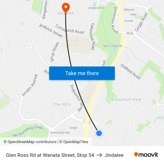 Glen Ross Rd at Wanata Street, Stop 54 to Jindalee map