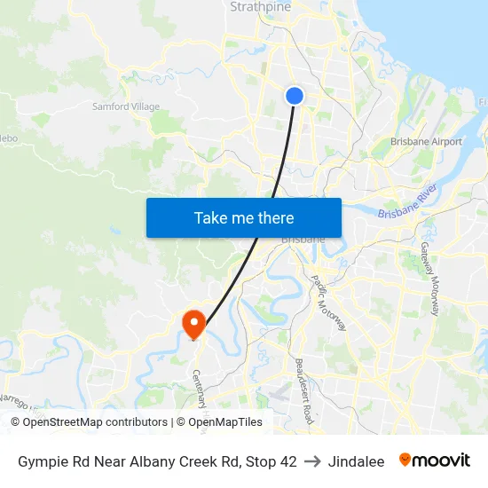 Gympie Rd Near Albany Creek Rd, Stop 42 to Jindalee map