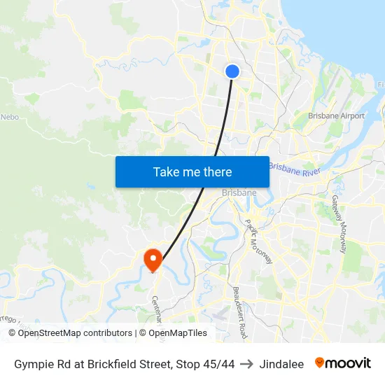Gympie Rd at Brickfield Street, Stop 45/44 to Jindalee map