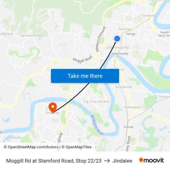 Moggill Rd at Stamford Road, Stop 22/23 to Jindalee map
