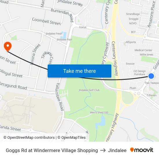 Goggs Rd at Windermere Village Shopping to Jindalee map