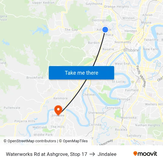 Waterworks Rd at Ashgrove, Stop 17 to Jindalee map