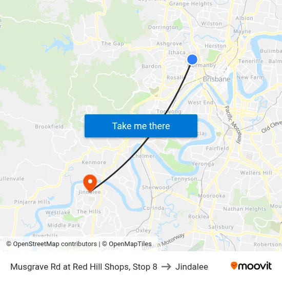 Musgrave Rd at Red Hill Shops, Stop 8 to Jindalee map
