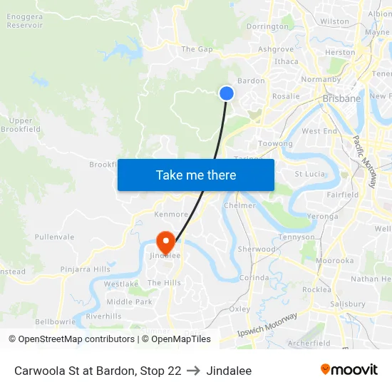 Carwoola St at Bardon, Stop 22 to Jindalee map