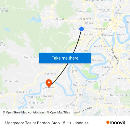 Macgregor Tce at Bardon, Stop 15 to Jindalee map