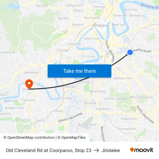 Old Cleveland Rd at Coorparoo, Stop 23 to Jindalee map