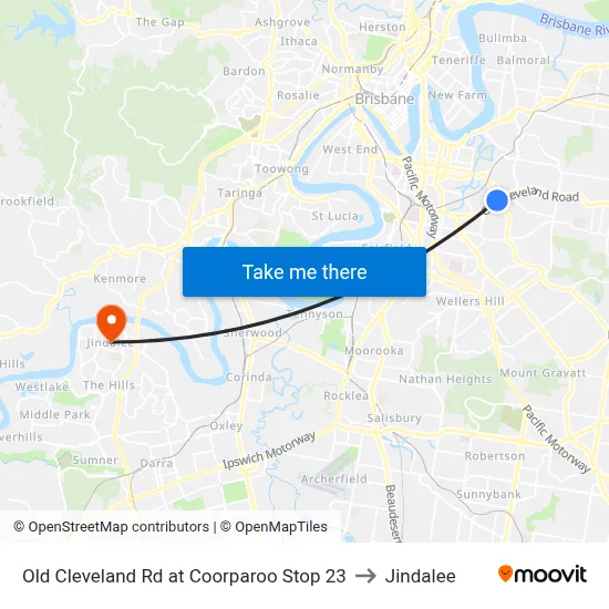 Old Cleveland Rd at Coorparoo Stop 23 to Jindalee map