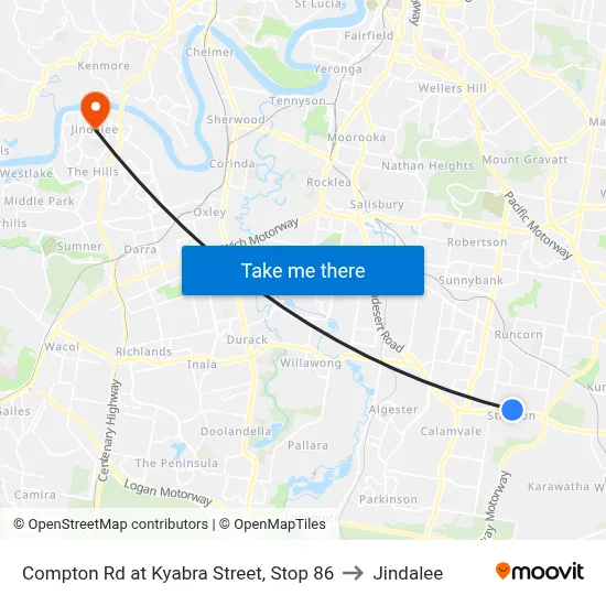 Compton Rd at Kyabra Street, Stop 86 to Jindalee map