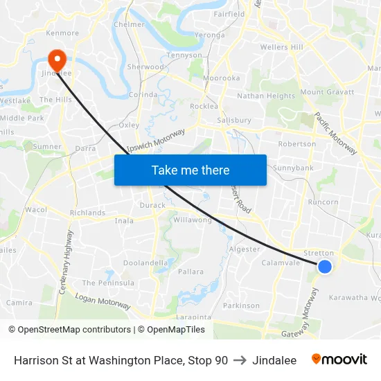 Harrison St at Washington Place, Stop 90 to Jindalee map