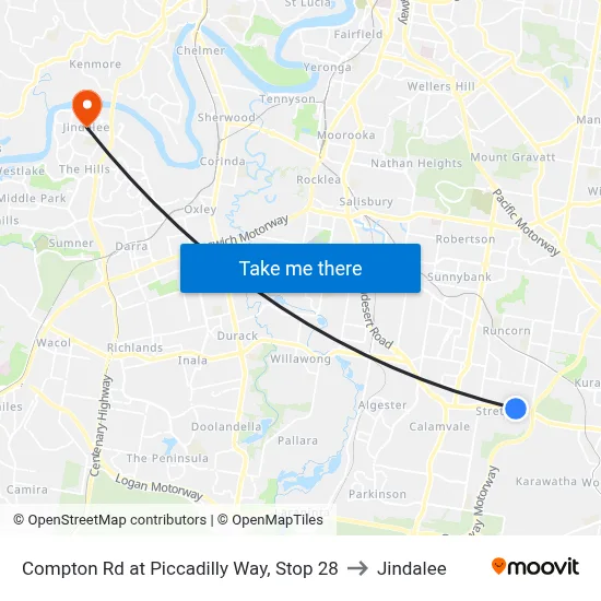 Compton Rd at Piccadilly Way, Stop 28 to Jindalee map