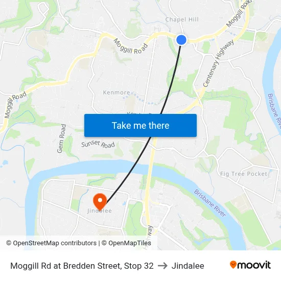 Moggill Rd at Bredden Street, Stop 32 to Jindalee map