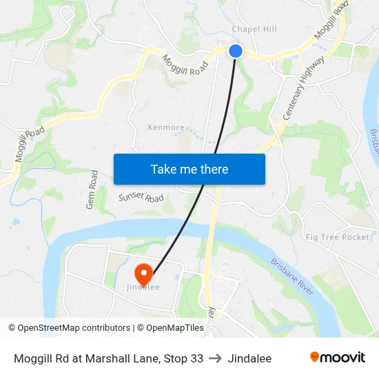 Moggill Rd at Marshall Lane, Stop 33 to Jindalee map