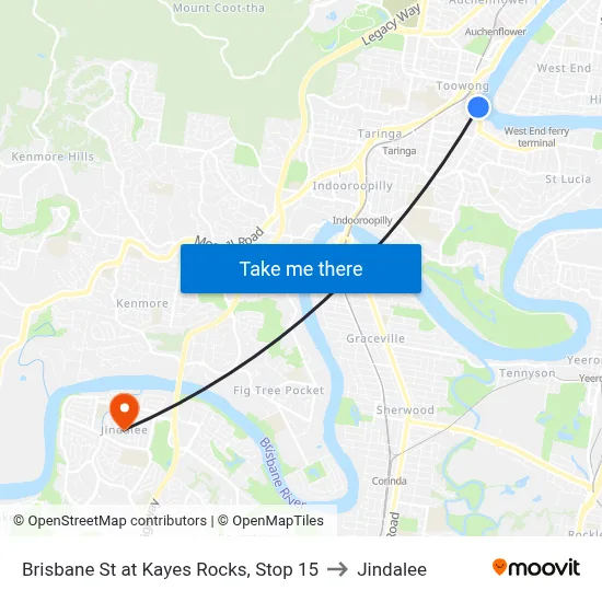Brisbane St at Kayes Rocks, Stop 15 to Jindalee map
