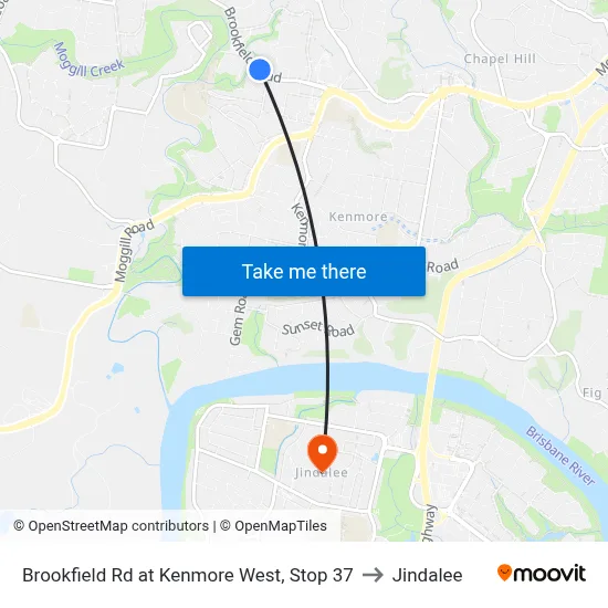 Brookfield Rd at Kenmore West, Stop 37 to Jindalee map