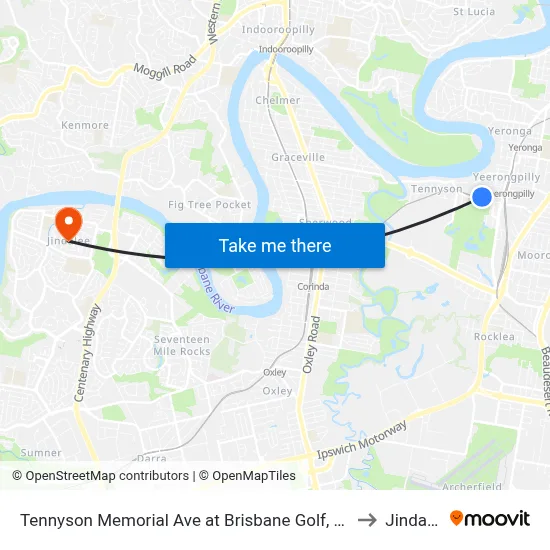 Tennyson Memorial Ave at Brisbane Golf, Stop 36 to Jindalee map