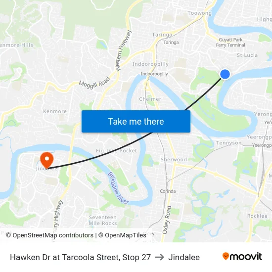 Hawken Dr at Tarcoola Street, Stop 27 to Jindalee map