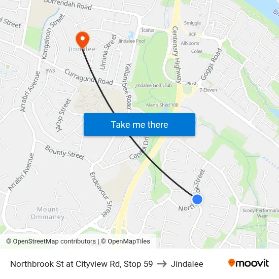 Northbrook St at Cityview Rd, Stop 59 to Jindalee map