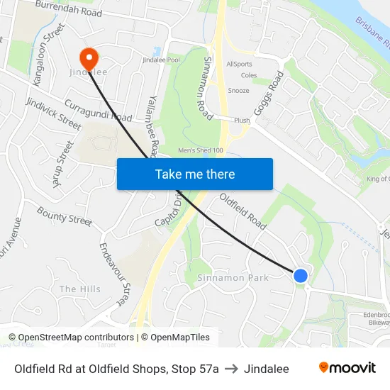 Oldfield Rd at Oldfield Shops, Stop 57a to Jindalee map