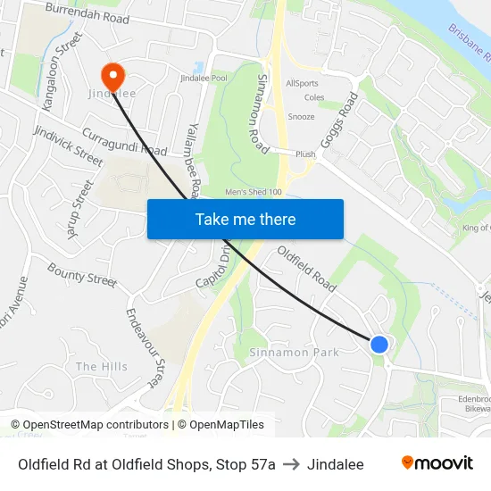 Oldfield Rd at Oldfield Shops, Stop 57a to Jindalee map
