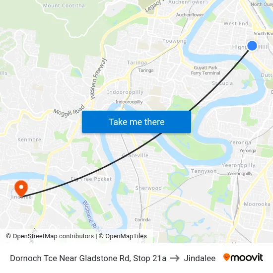 Dornoch Tce Near Gladstone Rd, Stop 21a to Jindalee map