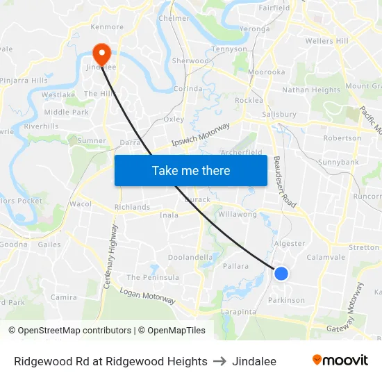Ridgewood Rd at Ridgewood Heights to Jindalee map