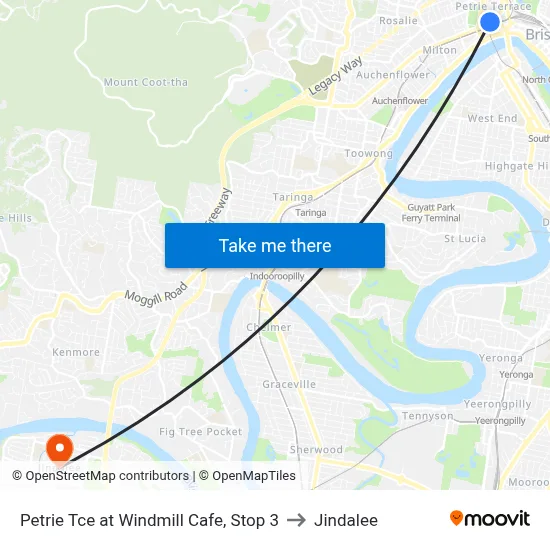 Petrie Tce at Windmill Cafe, Stop 3 to Jindalee map
