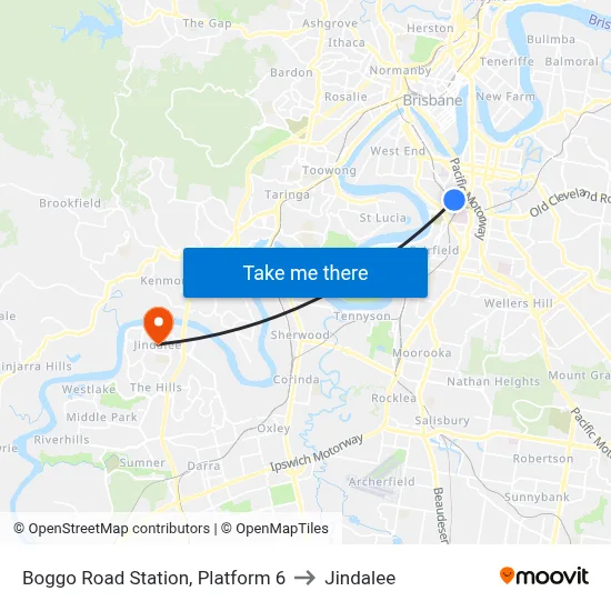 Boggo Road Station, Platform 6 to Jindalee map