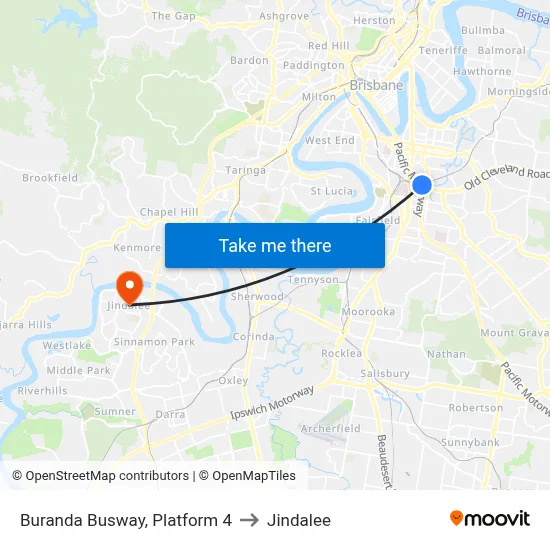 Buranda Busway, Platform 4 to Jindalee map