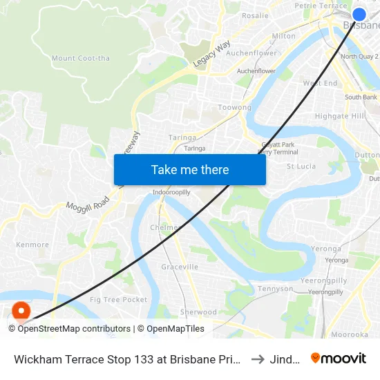 Wickham Terrace Stop 133 at Brisbane Private Hospital to Jindalee map