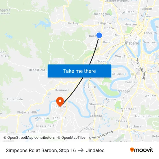 Simpsons Rd at Bardon, Stop 16 to Jindalee map