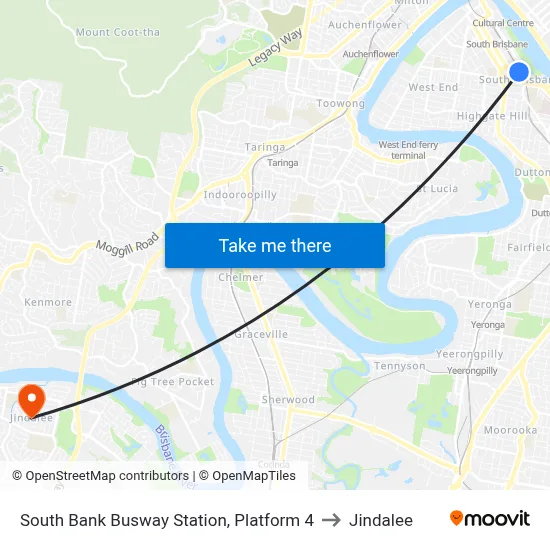 South Bank Busway Station, Platform 4 to Jindalee map