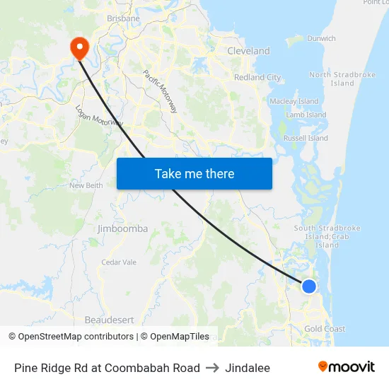 Pine Ridge Rd at Coombabah Road to Jindalee map