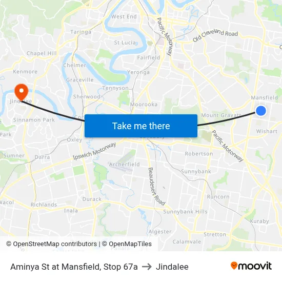 Aminya St at Mansfield, Stop 67a to Jindalee map