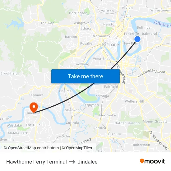 Hawthorne Ferry Terminal to Jindalee map