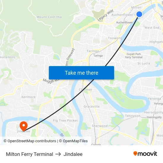 Milton Ferry Terminal to Jindalee map