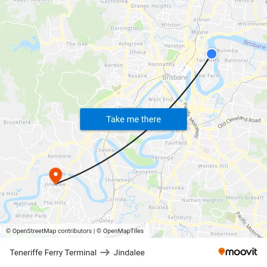 Teneriffe Ferry Terminal to Jindalee map