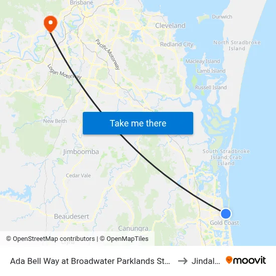 Ada Bell Way at Broadwater Parklands Station to Jindalee map